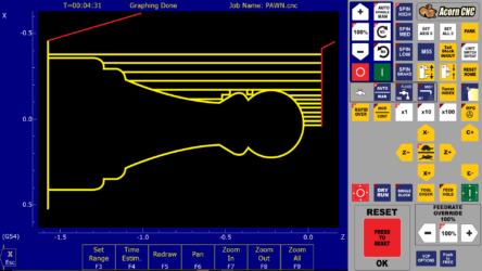 CNC 12 is showing the graph of a Pawn from a Chess game